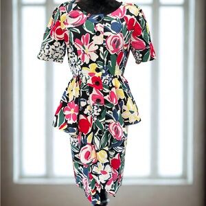 Guy Laroche Multicolor Floral vintage Midi Dress